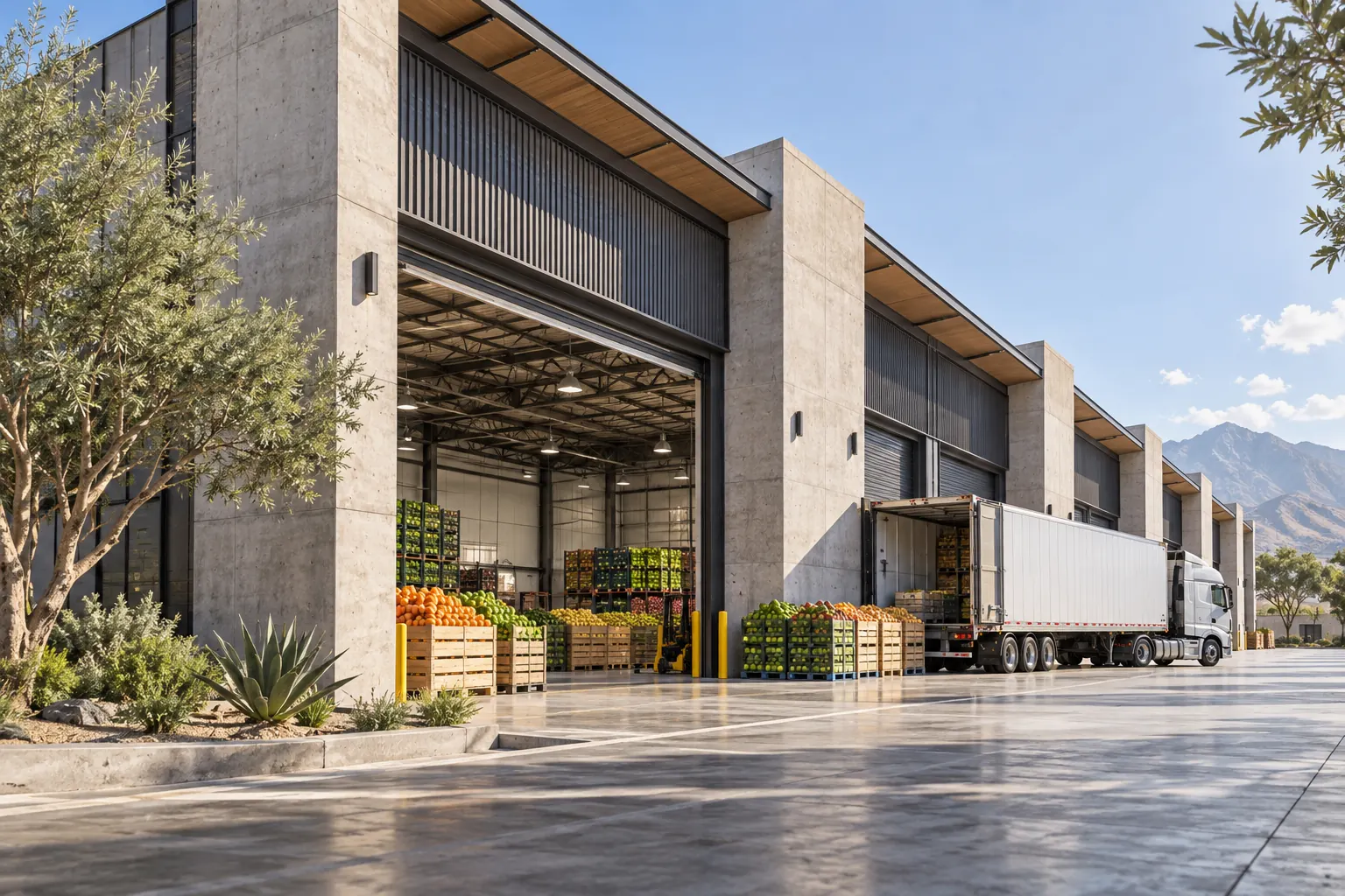 Visualización de la Bodega A+20 con tráiler en andén